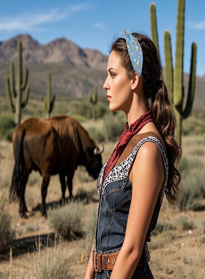 YARIEW Western Cowgirl Headbands for Women - Rhinestone Jeweled Knotted Top Knot Headband for Women Hair Accessories for for Cowgirl Cowboy Western Accessories (Blue) - Image 2